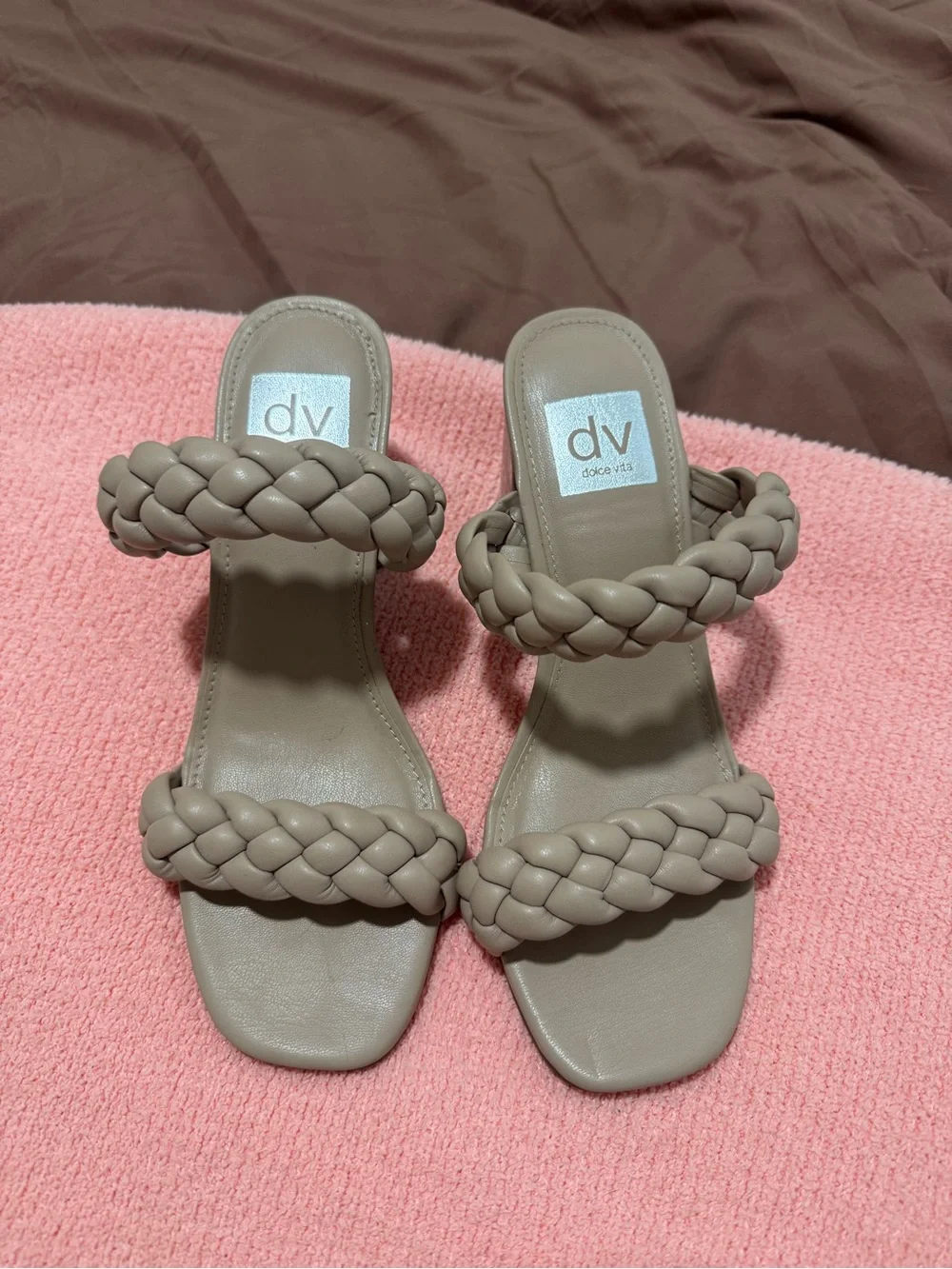 DV by Dolce Vita Beige Braided Double-Strap Heeled Slides